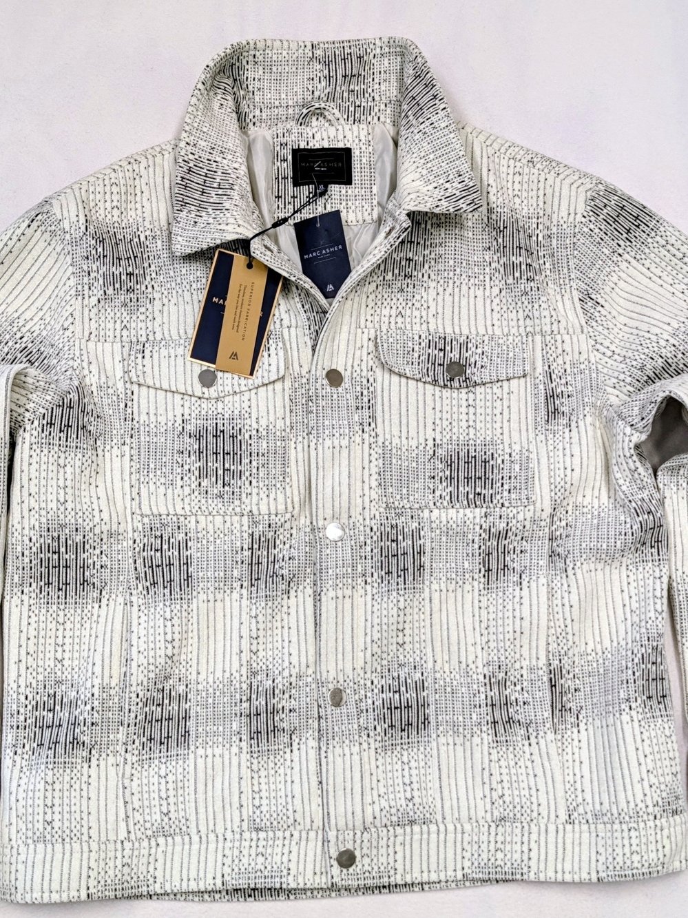 Marc Asher Men's Shirt Jacket Black Gray Plaid Geometric Button Up NWT Size Xl